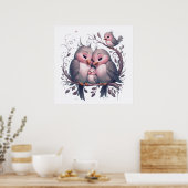 Waterverf vogelfamilie met kinder#5 poster (Keuken)