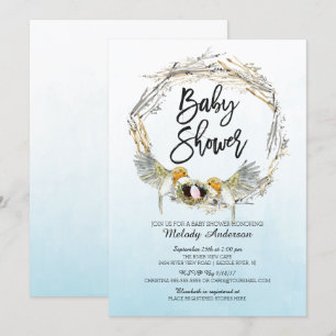 Waterverf Vogelnest Meisjes Baby shower Invite Kaart
