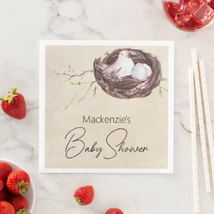 Waterverf Vogelnest Rustiek Baby shower Servet