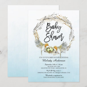 Waterverf Vogelnest Triplets Baby shower Invite Kaart