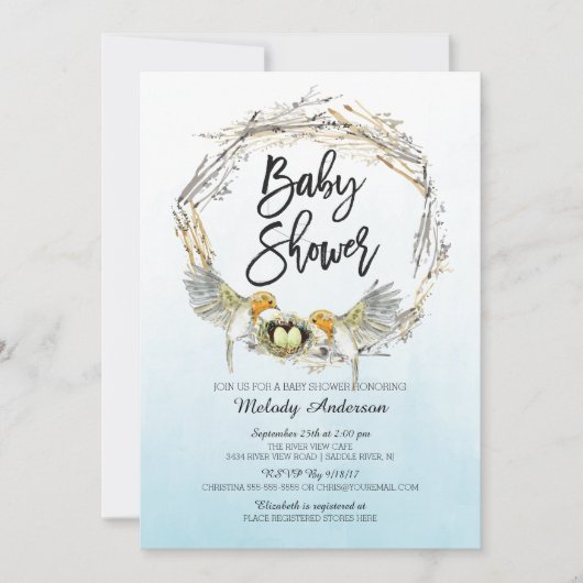 Waterverf Vogelnesttweeling Baby shower uitnodigen Kaart (Voorkant)