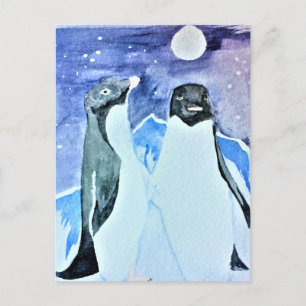 Waterverf vogels Antarctica Cute Penguins Briefkaart