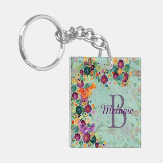  Waterverf vogels en bloemen op maat Sleutelhanger (Voorkant Links)