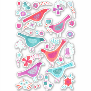 Waterverf Vogels en bloemen Sticker