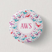 Waterverf vogels: helder monogram ronde button 3,2 cm (Voorkant)