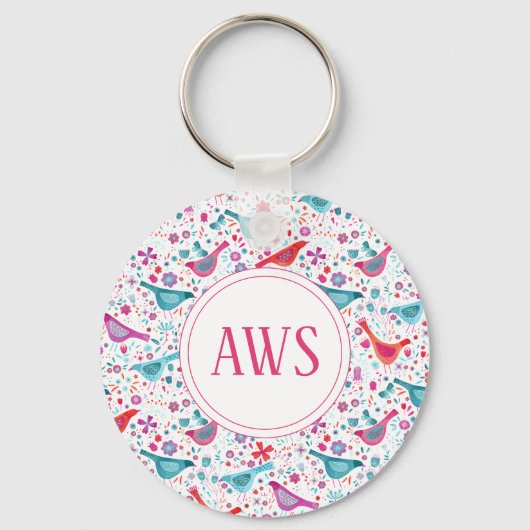 Waterverf vogels: helder monogram sleutelhanger (Voorkant)