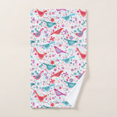 Waterverf vogels in een tuin Blauwgroen roze Bad Handdoek (Handdoek)