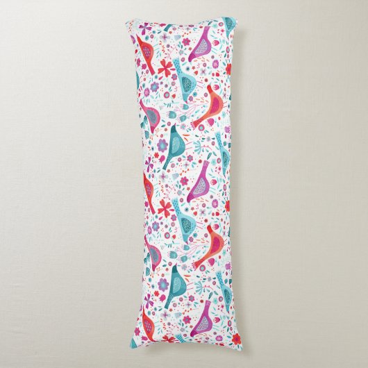 Waterverf vogels in een tuin Blauwgroen roze Lichaamskussen (Voorkant Verticaal)