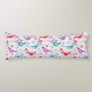 Waterverf vogels in een tuin Blauwgroen roze Lichaamskussen