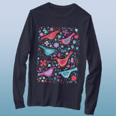 Waterverf Vogels in een Tuin Boho T-shirt