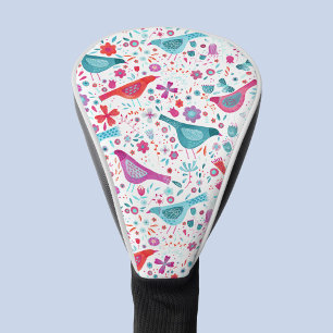Waterverf vogels in een tuin van bloemen golfheadcover