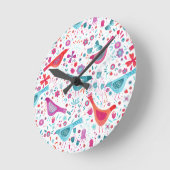 Waterverf vogels in een tuin van bloemen ronde klok (Hoek)