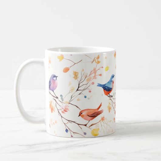 Waterverf vogels op vertakking patroon koffiemok (Links)
