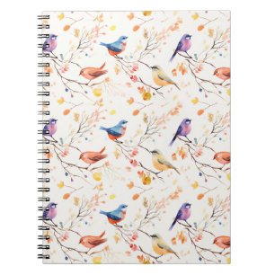 Waterverf vogels op vertakking patroon notitieboek