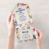 Waterverf Vogels Pioen Chinoiserie Tuin Bruiloft All In One Uitnodiging (Afscheurbaar)