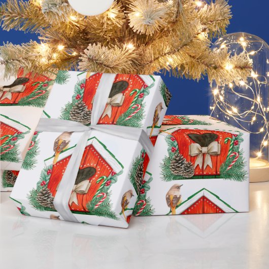 Waterverf vogelstand cadeaupapier (Feestdagen)