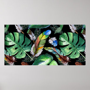 Waterverf vogelveerpatroon van vleugels. Aquarel Poster