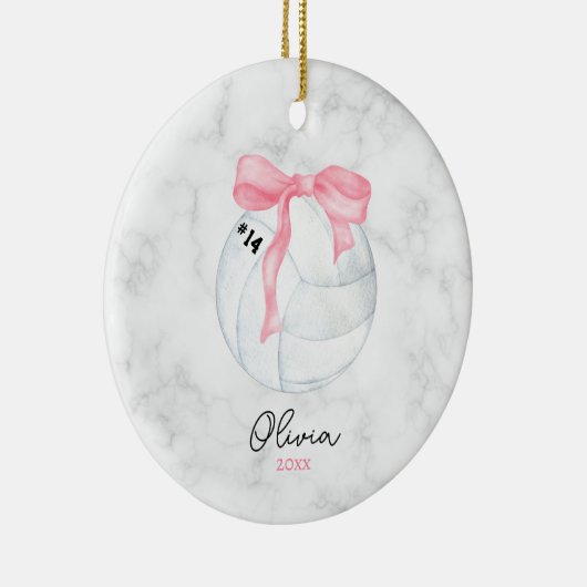 Waterverf Volleybal en Preppy Roze Coquette Bow Keramisch Ornament (Rechts)