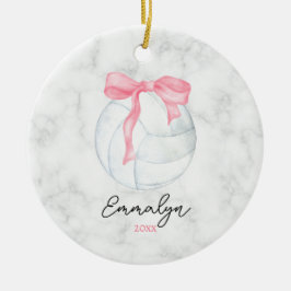 Waterverf Volleybal met Girly Pink Coquette Bow Keramisch Ornament