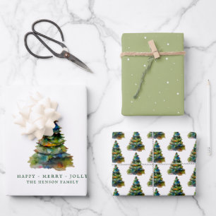 Waterverf voor artistieke kerstbomen Merry Jolly Inpakpapier Vel