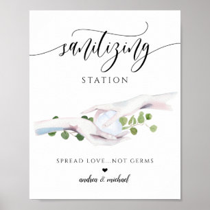 Waterverf voor bruiloft Sanitizing Station Poster