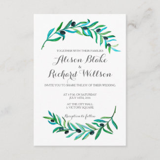 Waterverf voor de bruiloft van olijffilialen kaart