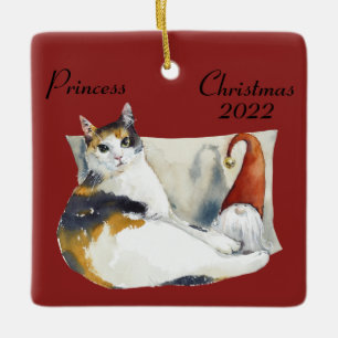 Waterverf voor het kerstthema Calico Cat Gnome Keramisch Ornament