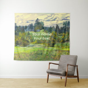 Waterverf voor het schilderen van pijnbomen op zij wandkleed