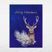 Waterverf voor kerstblauw deer pine Branch Cones Feestdagenkaart