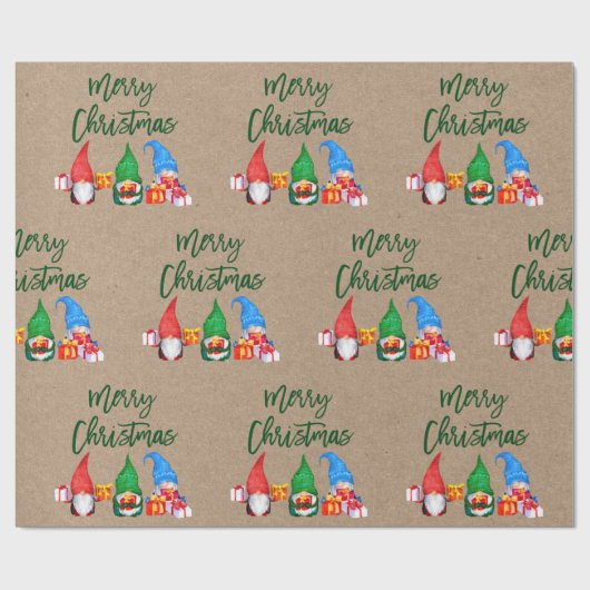 Waterverf voor Kerstmis in penseel Script Gnomen K Cadeaupapier (Vlak)