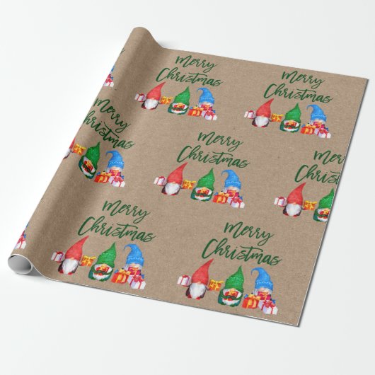 Waterverf voor Kerstmis in penseel Script Gnomen K Cadeaupapier (Uitgerold)