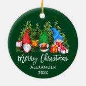 Waterverf voor Kerstmis in penseelscript Gnomen Gr Keramisch Ornament (Achterkant)