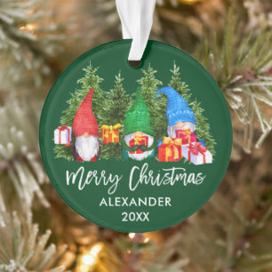 Waterverf voor Kerstmis in penseelscript Gnomen Gr Ornament