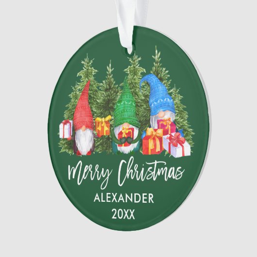 Waterverf voor Kerstmis in penseelscript Gnomen Gr Ornament (voorkant)