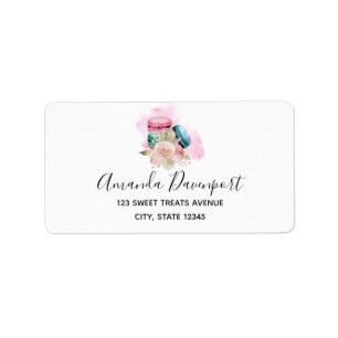 Waterverf voor kleurrijke Macarons en bloemen Etiket