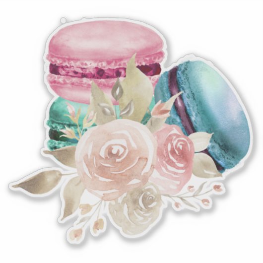 Waterverf voor kleurrijke Macarons en bloemen Sticker (Voorkant)