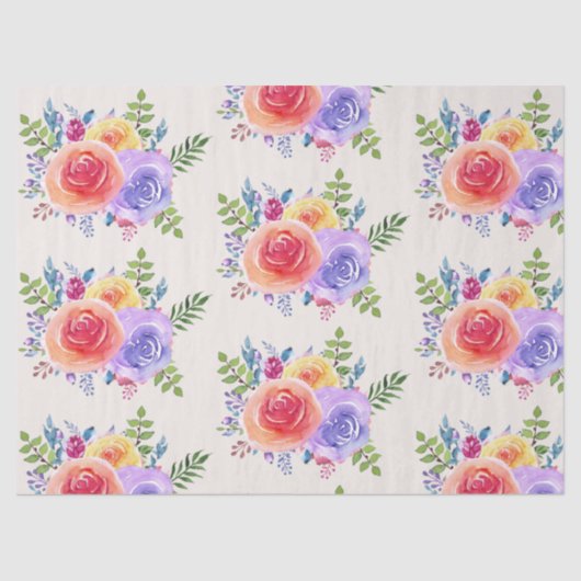 Waterverf voor kleurrijke Rozen Floral Pattern Tissuepapier (Voorkant)