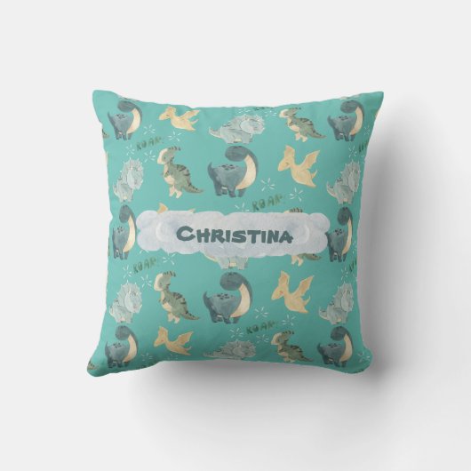 Waterverf voor lichte Blauwgroen dinosaurusnaam be Kussen (Achterkant)