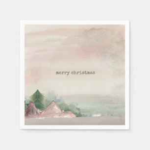 Waterverf voor prettige kerstgebergte servet