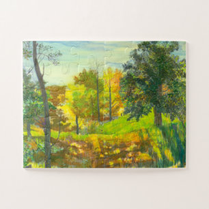 Waterverf voor schilderen van zonne-herfst legpuzzel
