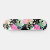 Waterverf voor Trendy Pink & Black Flowers Skateboard (Horizontaal)