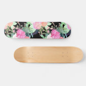 Waterverf voor Trendy Pink & Black Flowers Skateboard (Horizontaal)