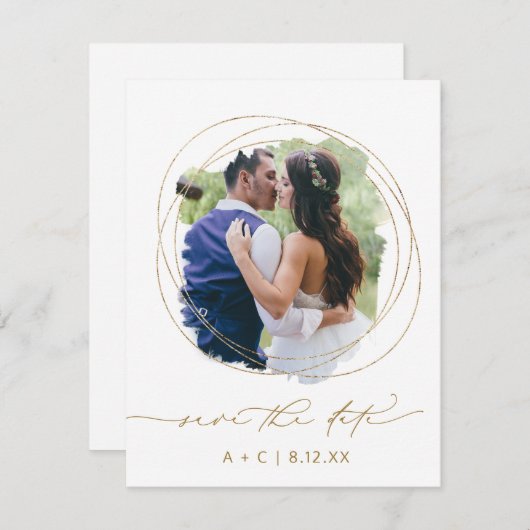 Waterverf voor weddenschap Geometric Greenery Save The Date (Voorkant / Achterkant)