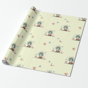 Waterverf vos boom inpakpapier