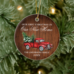 Waterverf  Vrachtwagen Kerstmis Nieuw startpunt Keramisch Ornament