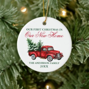 Waterverf  Vrachtwagen Kerstmis Ons nieuwe startpu Keramisch Ornament