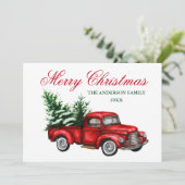 Waterverf  Vrachtwagen Rode Kerst Feestdagenkaart (Staand voorkant)