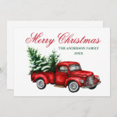 Waterverf  Vrachtwagen Rode Kerst Feestdagenkaart (Voorkant / Achterkant)