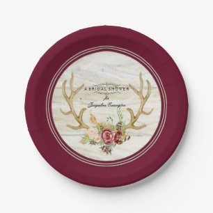 Waterverf Vrijgezellenfeest Boho Deer Antler Red R Papieren Bordje