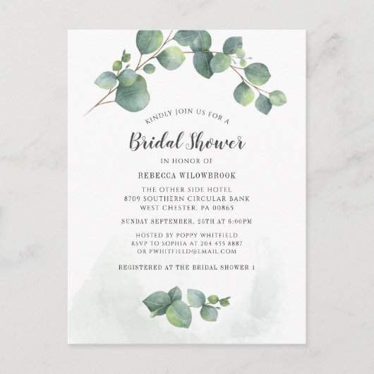 Waterverf Vrijgezellenfeest van de Eucalyptus Gree Uitnodiging Briefkaart (Voorkant)